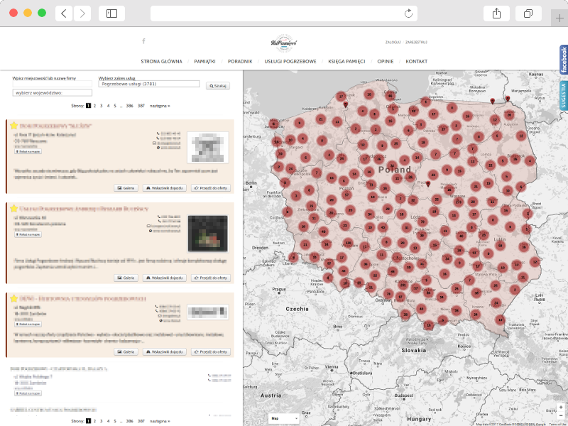 Mapa usług pogrzebowych